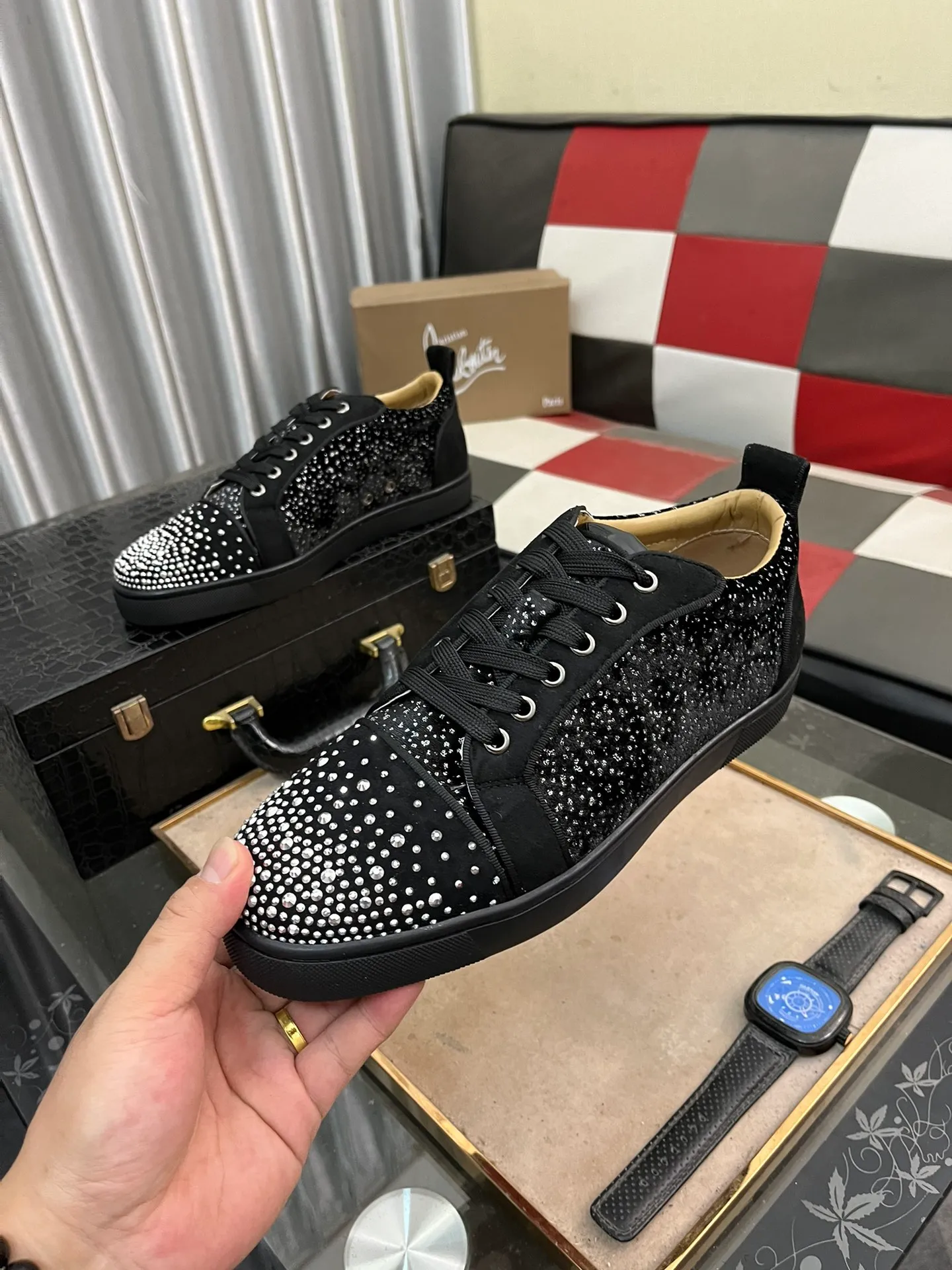 Men's men's shoes💰458⌚️⌚️christian louboutin (CL red sole shoes) counter hot diamond series, casual sneakers📢 📢 📢 Exclusive hot style release🎈🎈💪Movable latex feet👻Finished outsole line [Deyi] Global supply😝 [Top version]: Original imported cowhide upper, top original leather lining, original open-molded TPU outsole, original 1:1 detail processing, original shoe last, large number of ready-made code numbers: 38-44